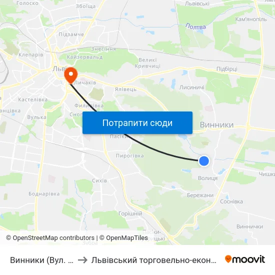 Винники (Вул. Козацька) to Львівський торговельно-економічний університет map