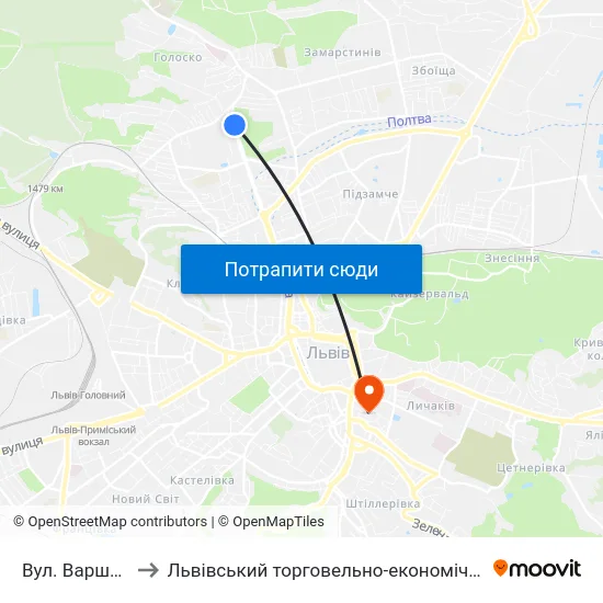Вул. Варшавська to Львівський торговельно-економічний університет map