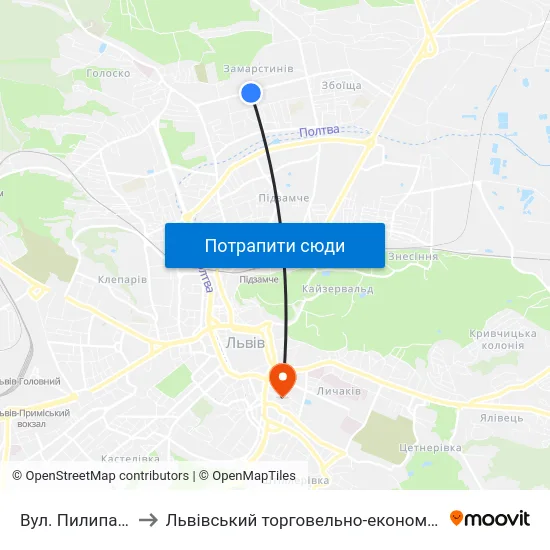 Вул. Пилипа Орлика to Львівський торговельно-економічний університет map