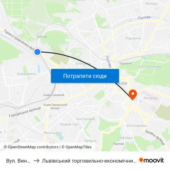 Вул. Винниця to Львівський торговельно-економічний університет map
