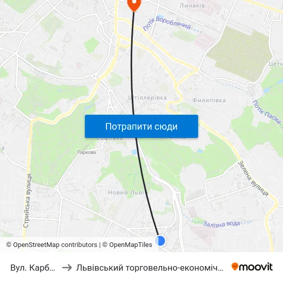 Вул. Карбишева to Львівський торговельно-економічний університет map