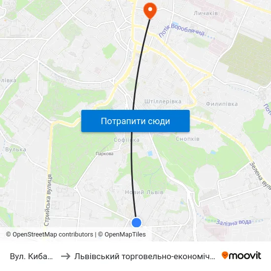 Вул. Кибальчича to Львівський торговельно-економічний університет map