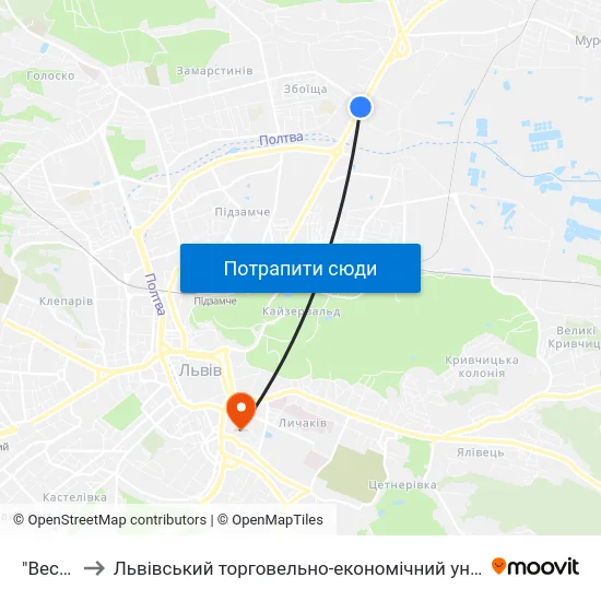 "Весна" to Львівський торговельно-економічний університет map