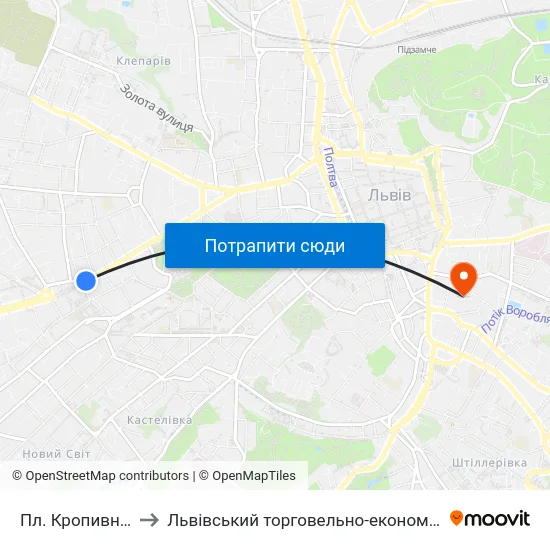 Пл. Кропивницького to Львівський торговельно-економічний університет map