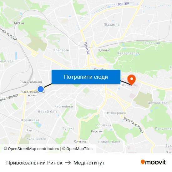 Привокзальний Ринок to Медінститут map