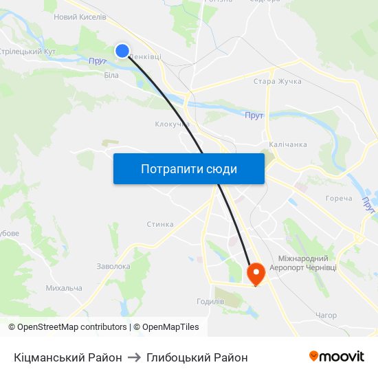 Кіцманський Район to Глибоцький Район map