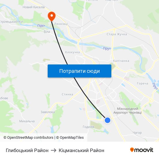 Глибоцький Район to Кіцманський Район map