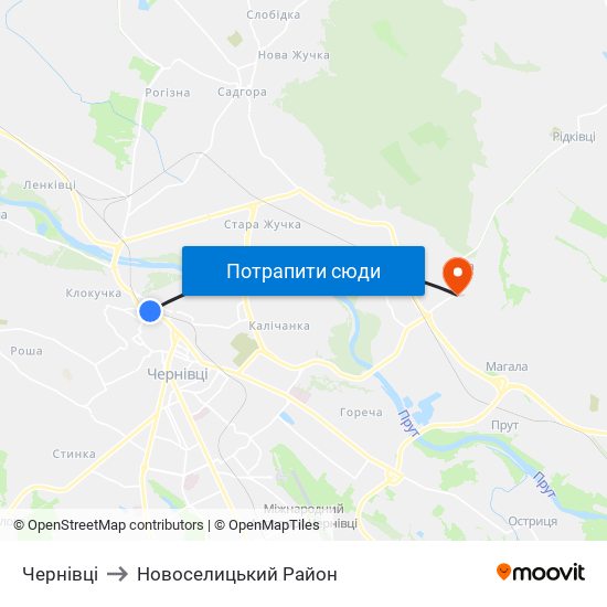 Чернівці to Новоселицький Район map