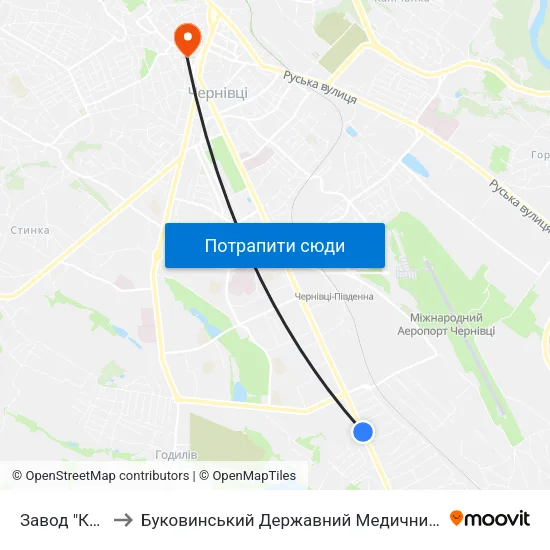 Завод "Кварц" to Буковинський Державний Медичний Університет map