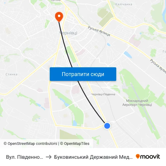 Вул. Південно-Кільцева to Буковинський Державний Медичний Університет map