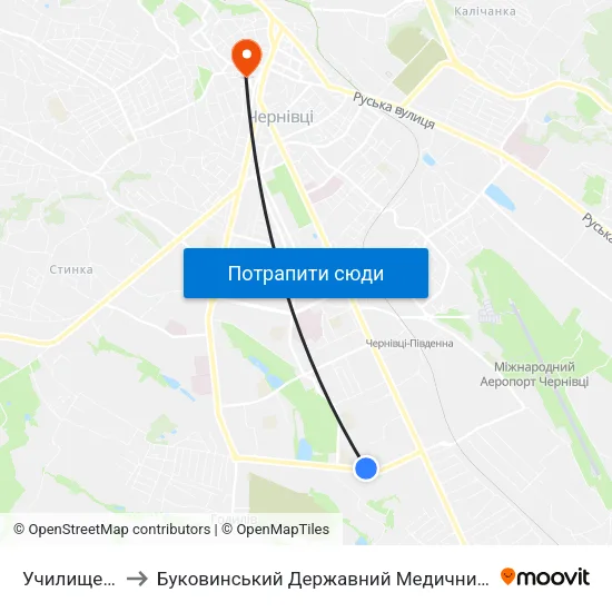Училище №15 to Буковинський Державний Медичний Університет map