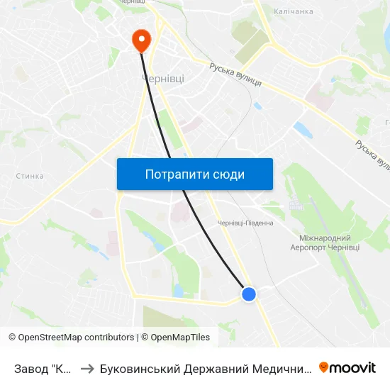 Завод "Кварц" to Буковинський Державний Медичний Університет map