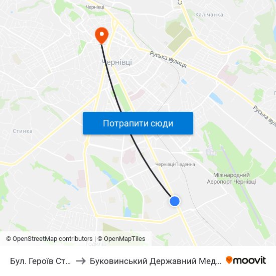 Бул. Героїв Сталінграда to Буковинський Державний Медичний Університет map