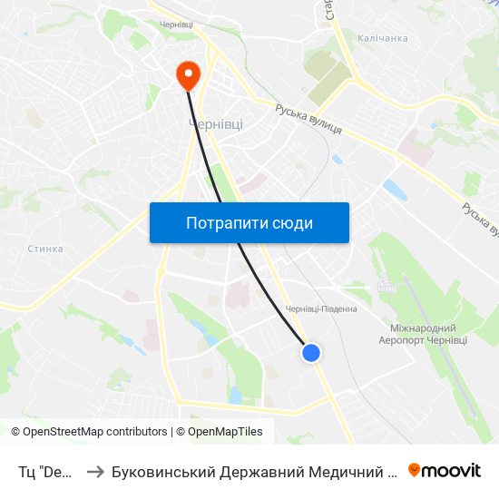 Тц "Depo'T" to Буковинський Державний Медичний Університет map