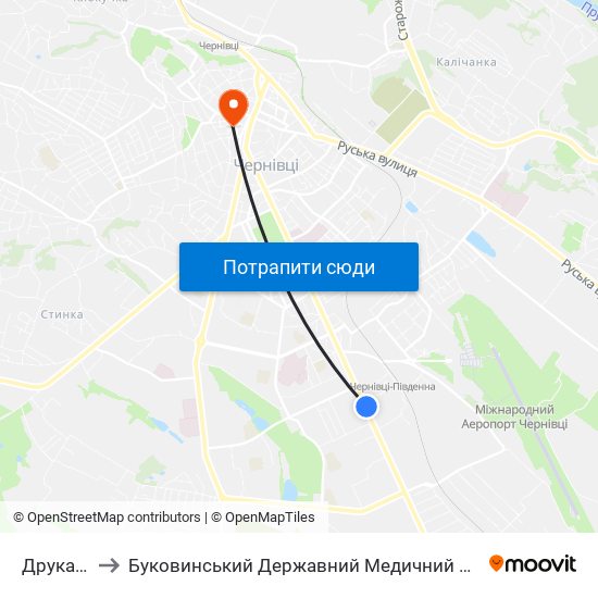 Друкарня to Буковинський Державний Медичний Університет map