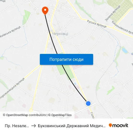 Пр. Незалежності to Буковинський Державний Медичний Університет map