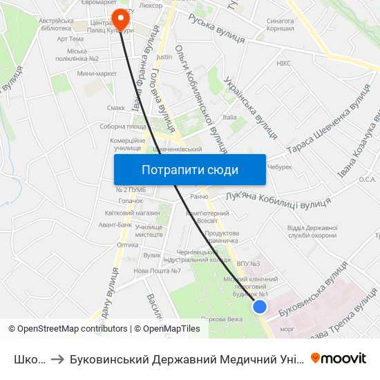 Школа to Буковинський Державний Медичний Університет map