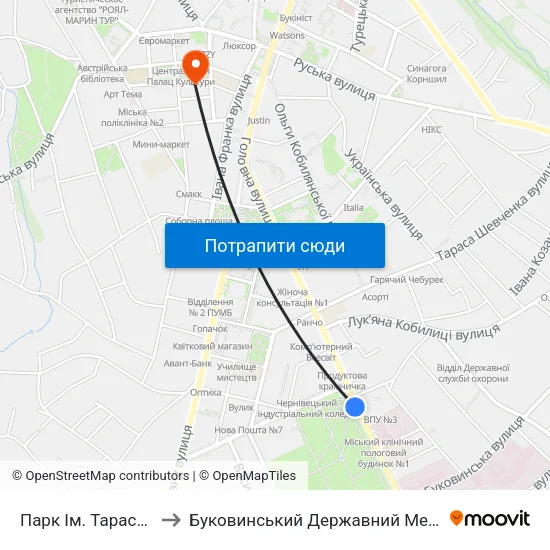 Парк Ім. Тараса Шевченка to Буковинський Державний Медичний Університет map