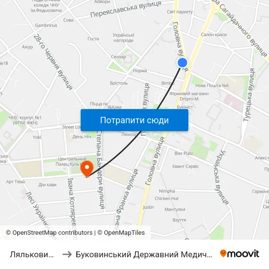Ляльковий Театр to Буковинський Державний Медичний Університет map