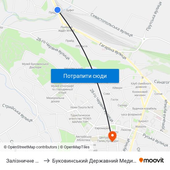 Залізничне Училище to Буковинський Державний Медичний Університет map