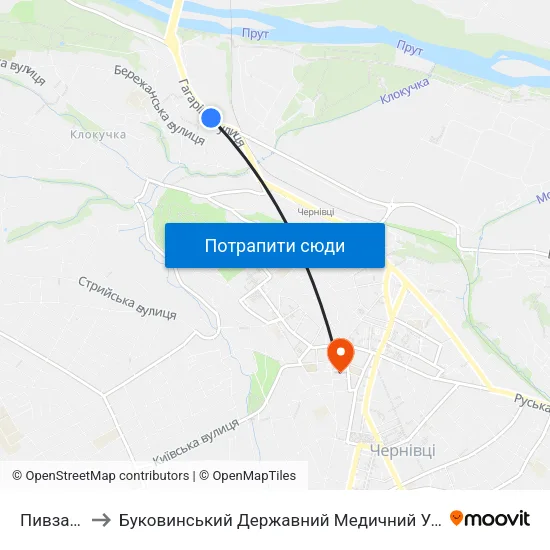 Пивзавод to Буковинський Державний Медичний Університет map