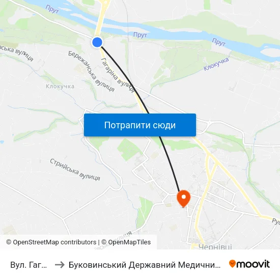 Вул. Гагаріна to Буковинський Державний Медичний Університет map