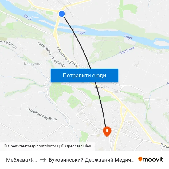 Меблева Фабрика to Буковинський Державний Медичний Університет map