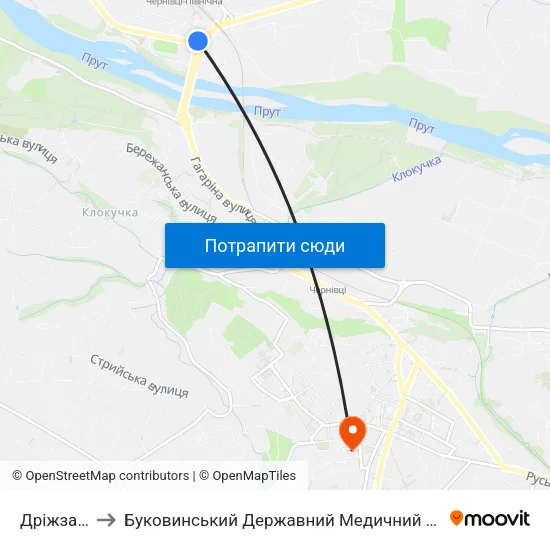 Дріжзавод to Буковинський Державний Медичний Університет map