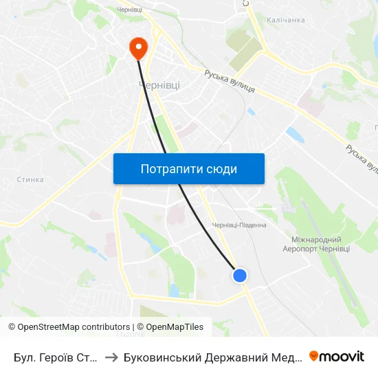 Бул. Героїв Сталінграда to Буковинський Державний Медичний Університет map