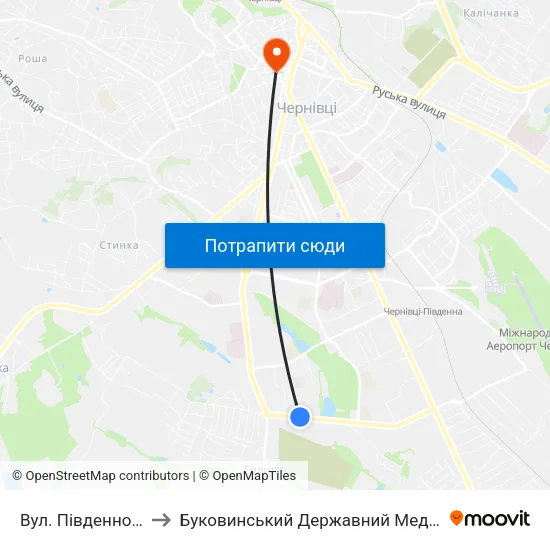 Вул. Південно-Кільцева to Буковинський Державний Медичний Університет map