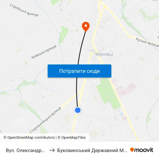 Вул. Олександра Щербанюка to Буковинський Державний Медичний Університет map