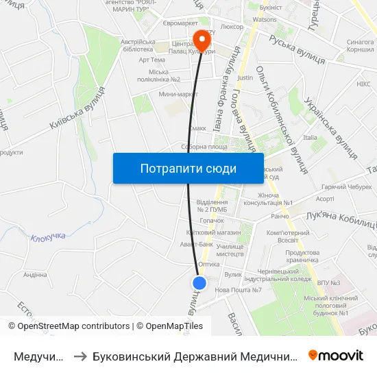 Медучилище to Буковинський Державний Медичний Університет map