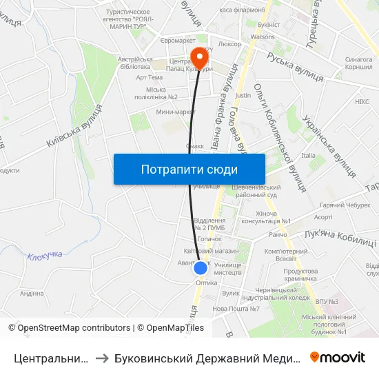 Центральний Ринок to Буковинський Державний Медичний Університет map