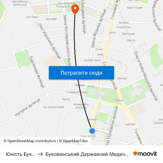 Юність Буковини to Буковинський Державний Медичний Університет map