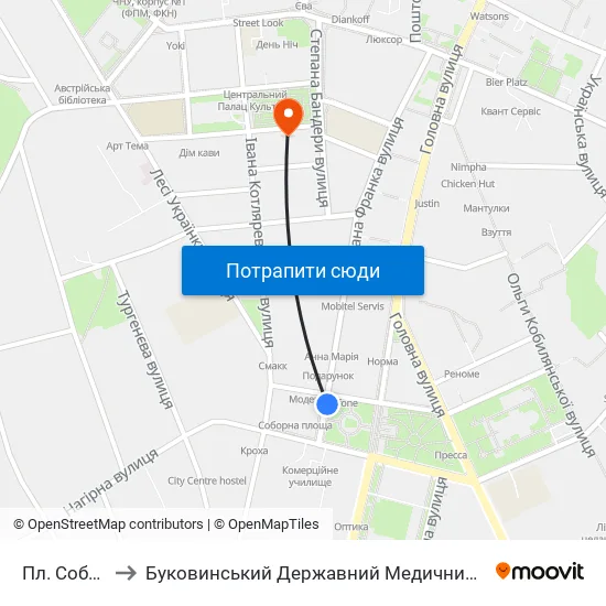 Пл. Соборна to Буковинський Державний Медичний Університет map