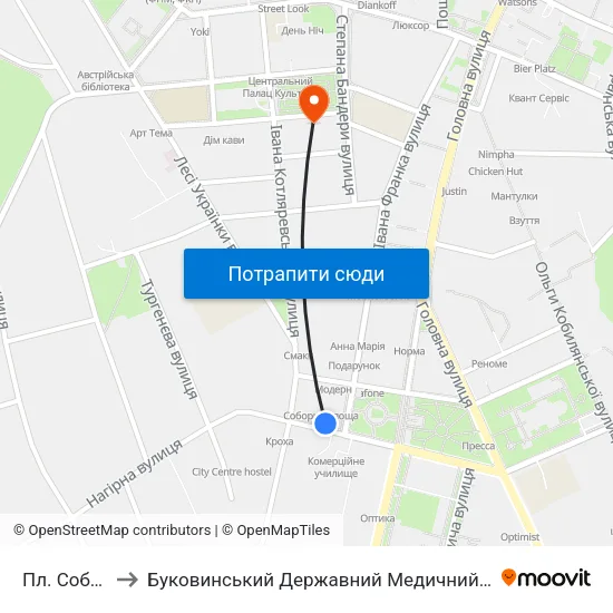 Пл. Соборна to Буковинський Державний Медичний Університет map