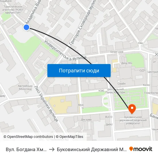 Вул. Богдана Хмельницького to Буковинський Державний Медичний Університет map