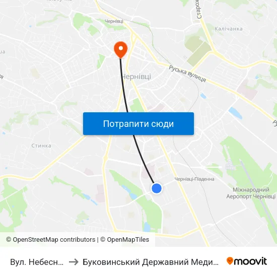 Вул. Небесної Сотні to Буковинський Державний Медичний Університет map