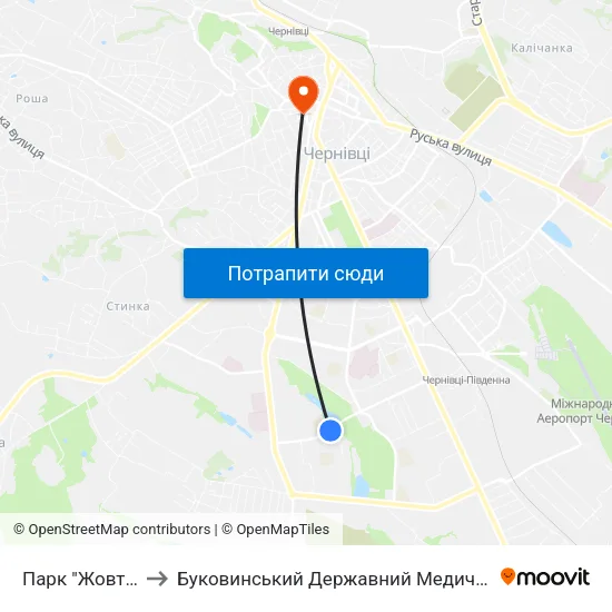 Парк "Жовтневий" to Буковинський Державний Медичний Університет map