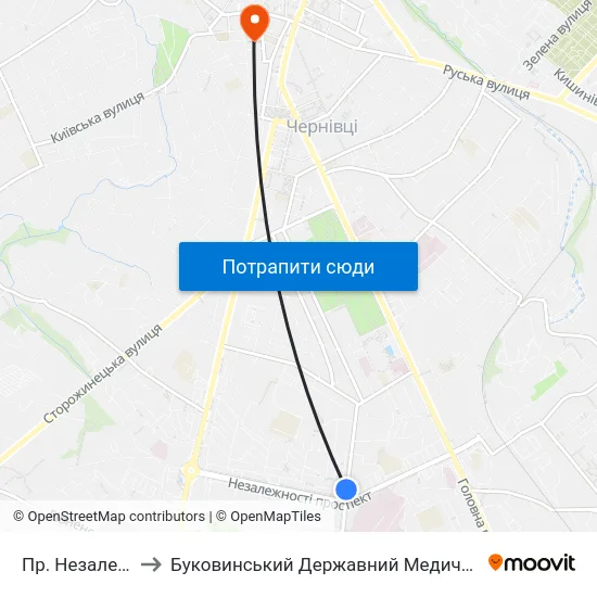 Пр. Незалежності to Буковинський Державний Медичний Університет map