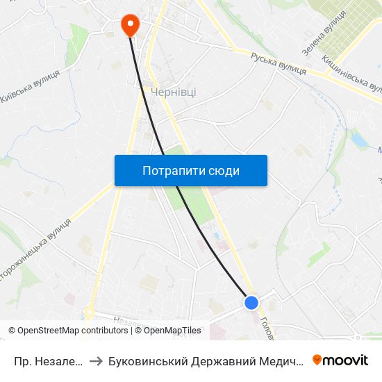 Пр. Незалежності to Буковинський Державний Медичний Університет map