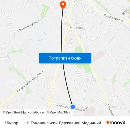 Мікрорайон to Буковинський Державний Медичний Університет map