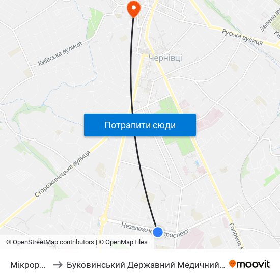 Мікрорайон to Буковинський Державний Медичний Університет map