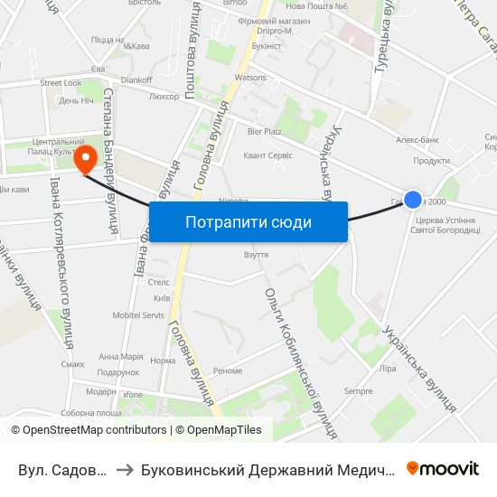 Вул. Садовського to Буковинський Державний Медичний Університет map