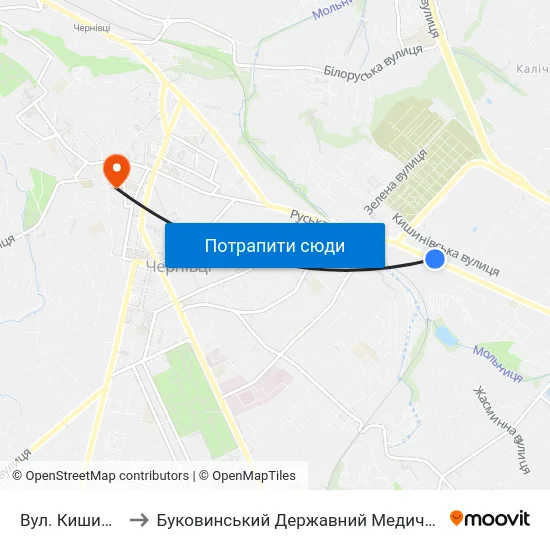 Вул. Кишинівська to Буковинський Державний Медичний Університет map