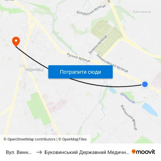 Вул. Винниченка to Буковинський Державний Медичний Університет map