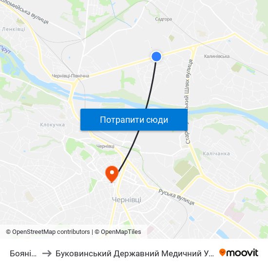 Боянівка to Буковинський Державний Медичний Університет map