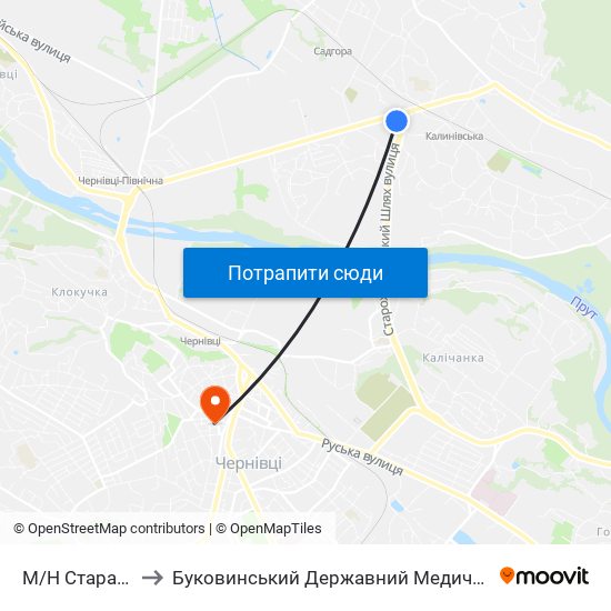 М/Н Стара Жучка to Буковинський Державний Медичний Університет map