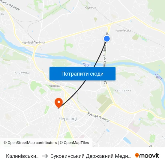 Калинівський Ринок to Буковинський Державний Медичний Університет map