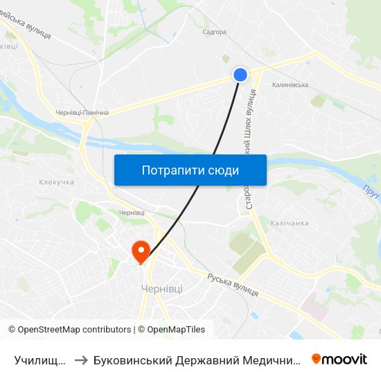 Училище №9 to Буковинський Державний Медичний Університет map